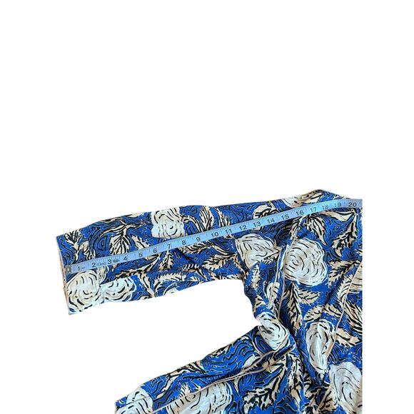 Nic + Zoe Blouse Blue Tan Button Up Short‎ Sleeve Silk Blend Lightweight Size XL - Picture 11 of 12